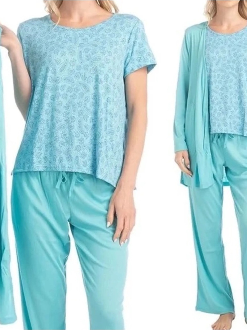 Muk Luks Dream Cloud 3 Piece Blue Paisley Lounge Pajama Set NWT